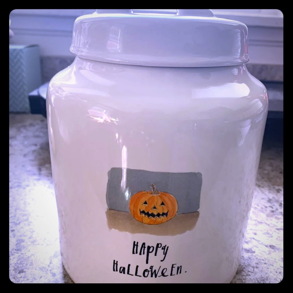 rae dunn happy halloween pumpkin canister new
